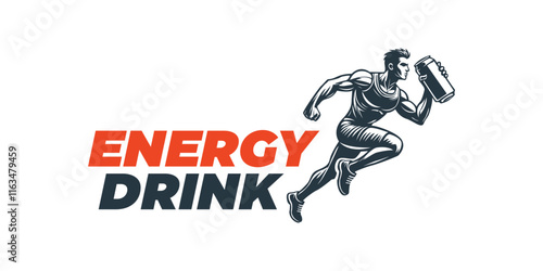 Running athlete logo design and Energy drink can.