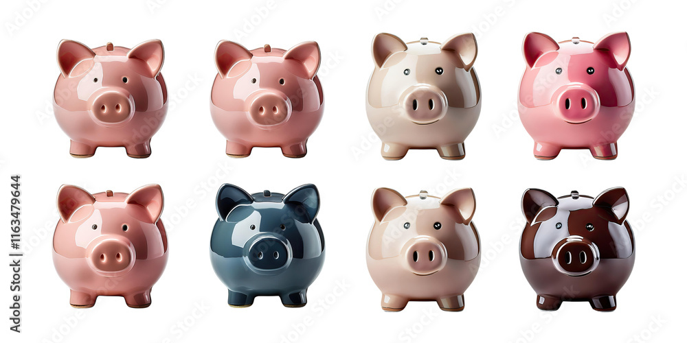 Colorful Piggy Banks on Transparent Background Colorful Piggy Banks on Transparent Background