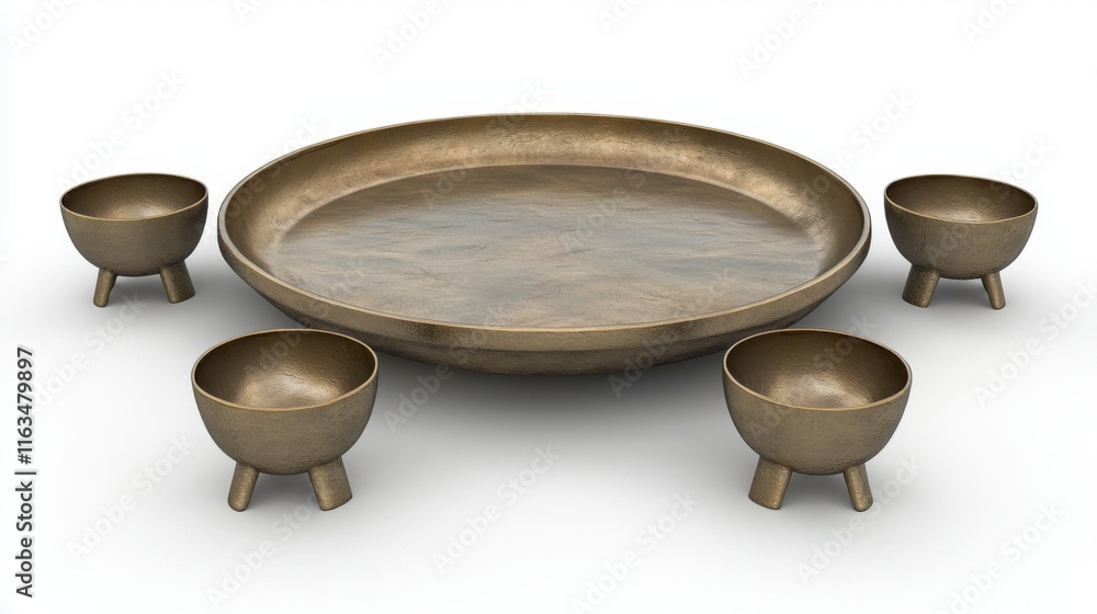 Elegant Bronze Serving Tray with Small Bowls Decorative Tabletop Centerpiece Elegant Bronze Serving Tray with Small Bowls Decorative Tabletop Centerpiece