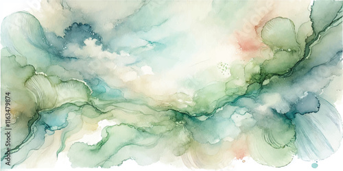 Soft Abstract Watercolor Background with Green and Peach Tones