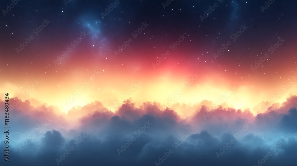 Naklejka premium Celestial Cloudscape Painted With Sunset Hues And Stars