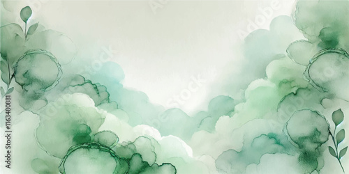Soft Abstract Watercolor Background with Green and Peach Tones