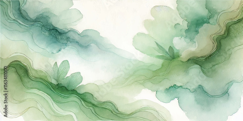 Soft Abstract Watercolor Background with Green and Peach Tones