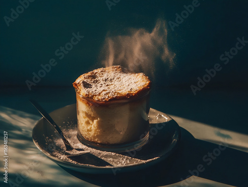  romantic chocolate souffla with powdered sugar photo