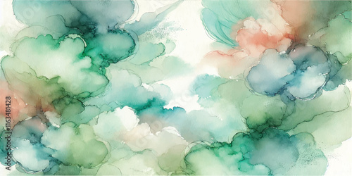Soft Abstract Watercolor Background with Green and Peach Tones