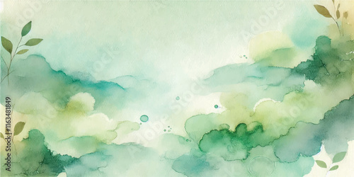 Soft Abstract Watercolor Background with Green and Peach Tones