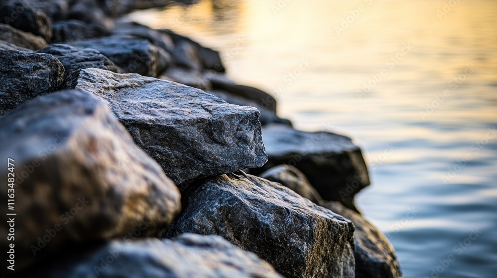 Serene Sunset at Rocky Shore: A Tranquil Coastal Scene Serene Sunset at Rocky Shore: A Tranquil Coastal Scene