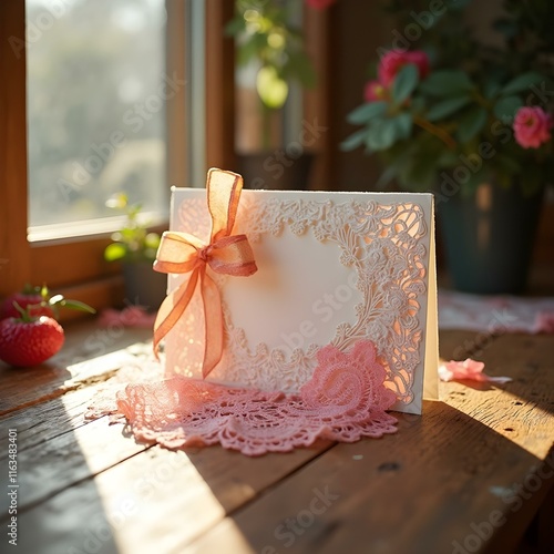 Handmade lace and ribbon card