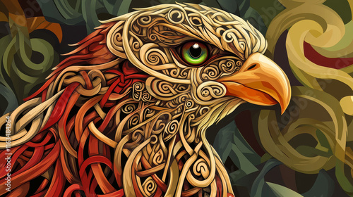 Angry bird in celtic style with ornamental patterns and tracery. Vector version also available in gallery photo