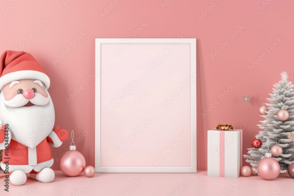 Fototapeta premium Santa Claus frame mockup for childrens Christmas party greeting card.