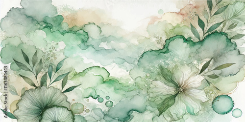 Soft Abstract Watercolor Background with Green and Peach Tones
