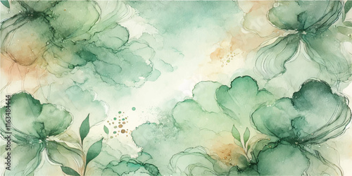 Soft Abstract Watercolor Background with Green and Peach Tones