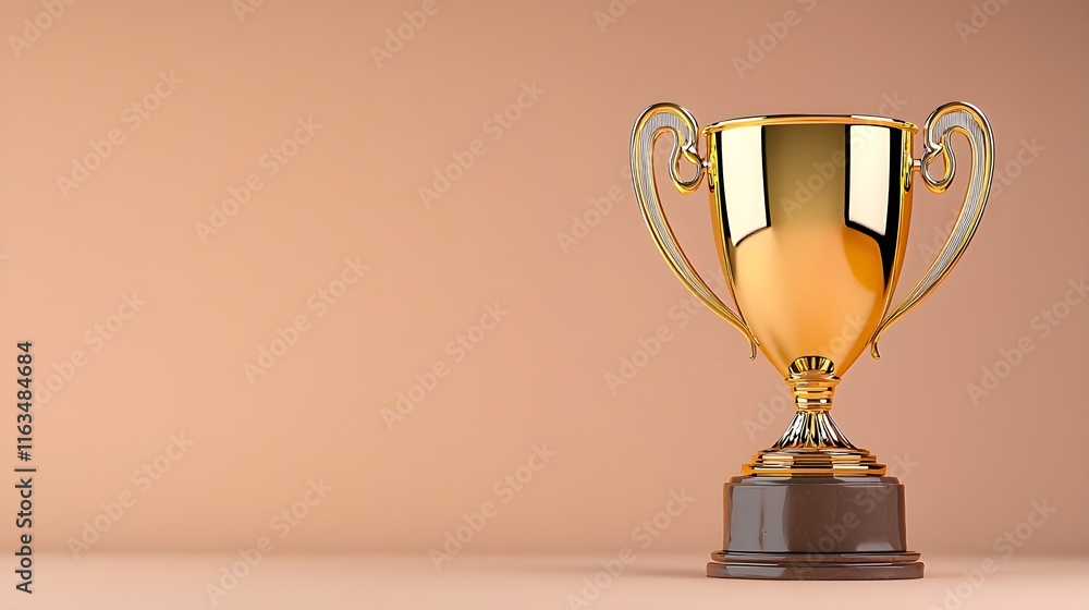 A high-quality, 3D rendering of a golden trophy against a soft, beige background. A high-quality, 3D rendering of a golden trophy against a soft, beige background.