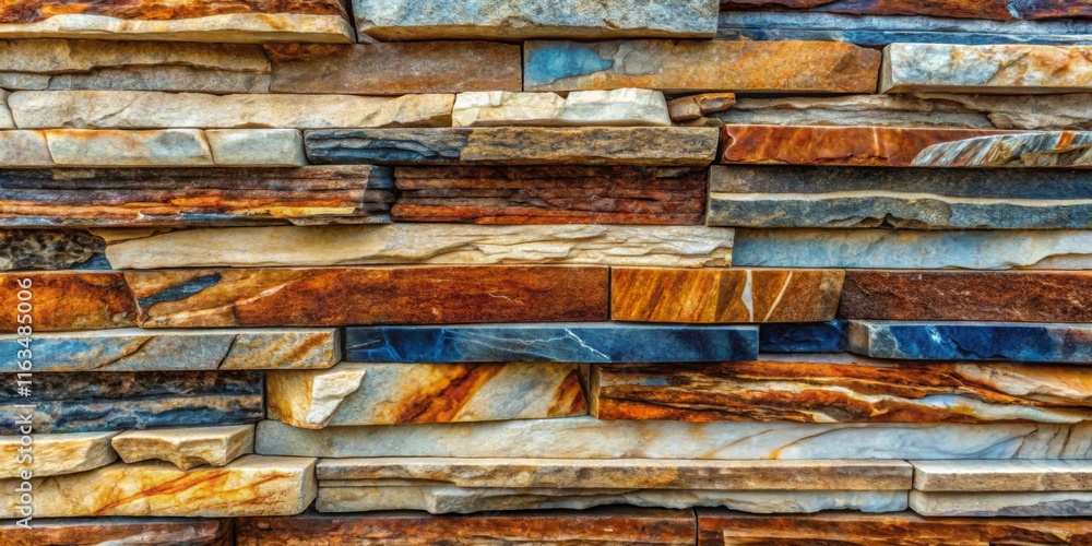 Textured Wall of Natural Stone Tiles in Various Colors Textured Wall of Natural Stone Tiles in Various Colors
