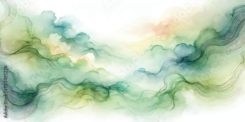Soft Abstract Watercolor Background with Green and Peach Tones