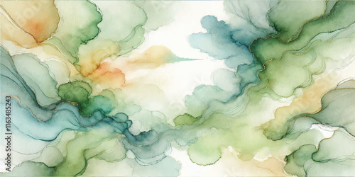 Soft Abstract Watercolor Background with Green and Peach Tones