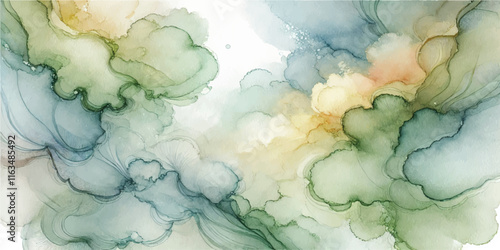 Soft Abstract Watercolor Background with Green and Peach Tones