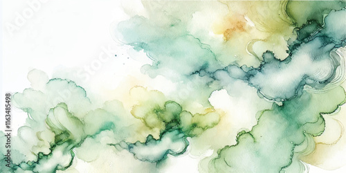 Soft Abstract Watercolor Background with Green and Peach Tones