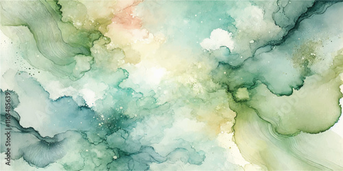 Soft Abstract Watercolor Background with Green and Peach Tones