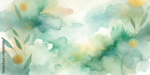 Soft Abstract Watercolor Background with Green and Peach Tones