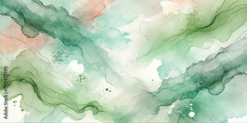 Soft Abstract Watercolor Background with Green and Peach Tones