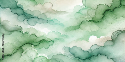Soft Abstract Watercolor Background with Green and Peach Tones