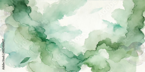 Soft Abstract Watercolor Background with Green and Peach Tones