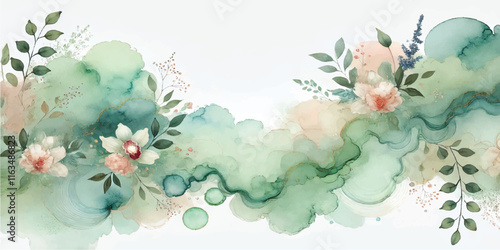 Soft Abstract Watercolor Background with Green and Peach Tones