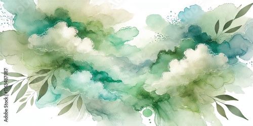 Soft Abstract Watercolor Background with Green and Peach Tones
