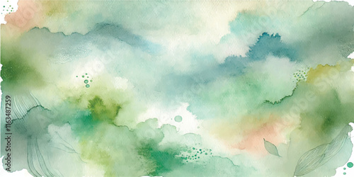 Soft Abstract Watercolor Background with Green and Peach Tones