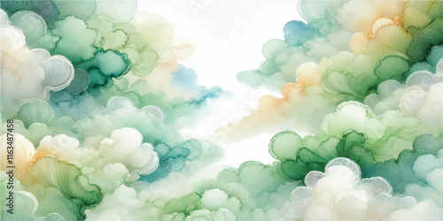 Soft Abstract Watercolor Background with Green and Peach Tones