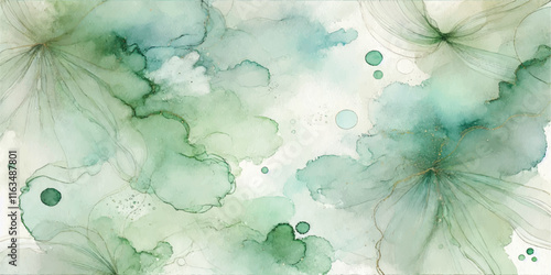 Soft Abstract Watercolor Background with Green and Peach Tones