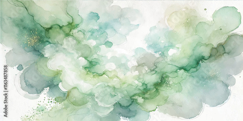 Soft Abstract Watercolor Background with Green and Peach Tones