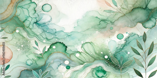 Soft Abstract Watercolor Background with Green and Peach Tones