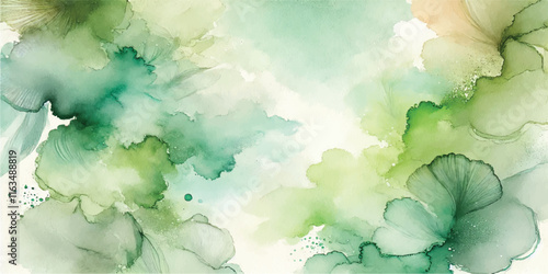 Soft Abstract Watercolor Background with Green and Peach Tones