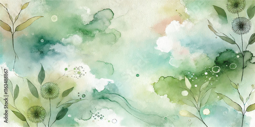 Soft Abstract Watercolor Background with Green and Peach Tones