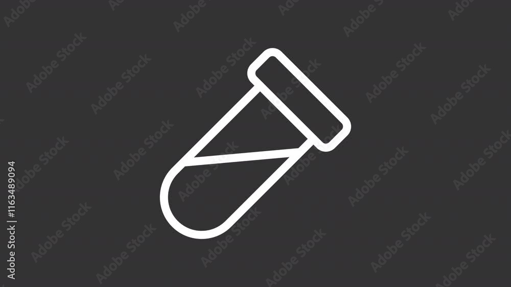 Flask white line animation. Test tube animated icon. Shaking bottle, liquid. Laboratory equipment, science. Isolated illustration on dark background. Transition alpha video. Motion graphic Flask white line animation. Test tube animated icon. Shaking bottle, liquid. Laboratory equipment, science. Isolated illustration on dark background. Transition alpha video. Motion graphic