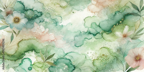 Soft Abstract Watercolor Background with Green and Peach Tones