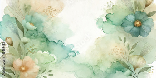 Soft Abstract Watercolor Background with Green and Peach Tones
