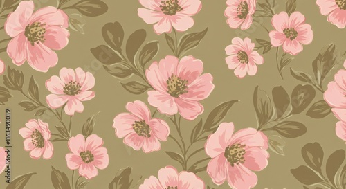 Wallpaper Mural "Blossoming Nostalgia: A Romantic Vintage Floral Pattern" Torontodigital.ca