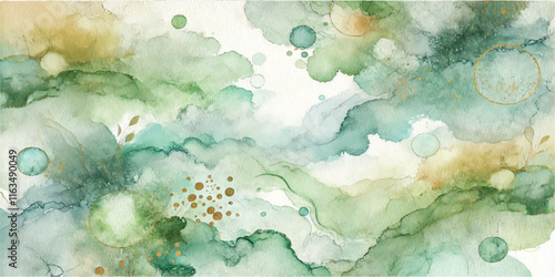 Soft Abstract Watercolor Background with Green and Peach Tones
