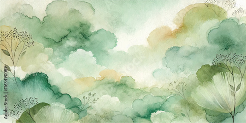 Soft Abstract Watercolor Background with Green and Peach Tones