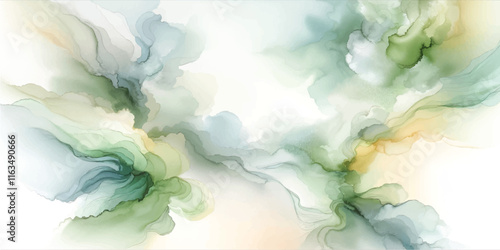 Soft Abstract Watercolor Background with Green and Peach Tones