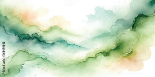 Soft Abstract Watercolor Background with Green and Peach Tones