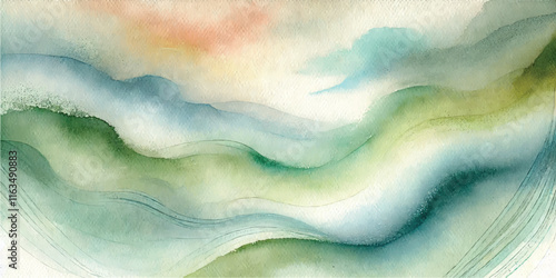 Soft Abstract Watercolor Background with Green and Peach Tones