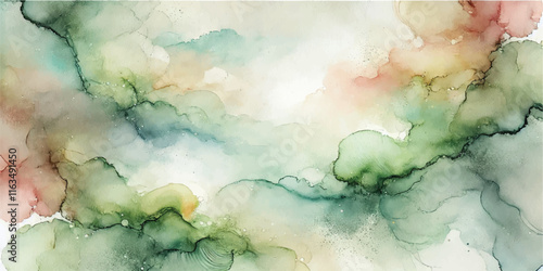 Soft Abstract Watercolor Background with Green and Peach Tones