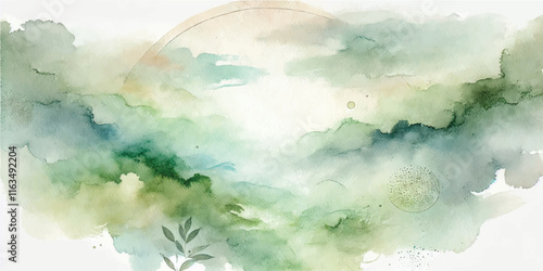 Soft Abstract Watercolor Background with Green and Peach Tones