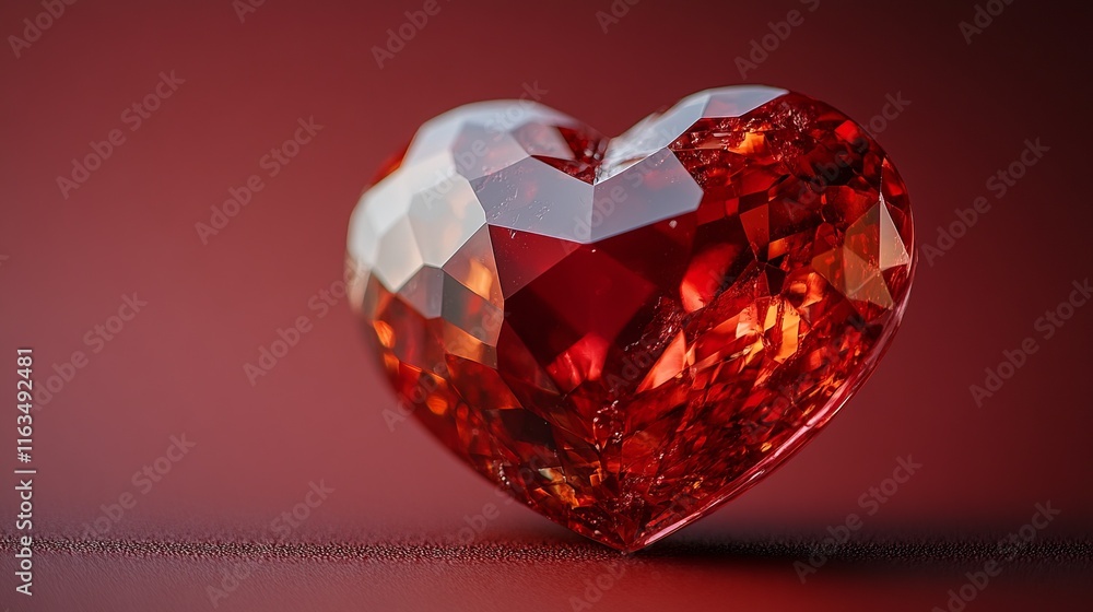 Stunning red heart-shaped crystal reflecting light on a dark background Stunning red heart-shaped crystal reflecting light on a dark background