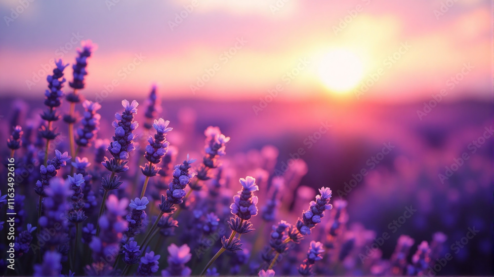 Naklejka premium lavender field at sunset