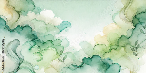 Soft Abstract Watercolor Background with Green and Peach Tones